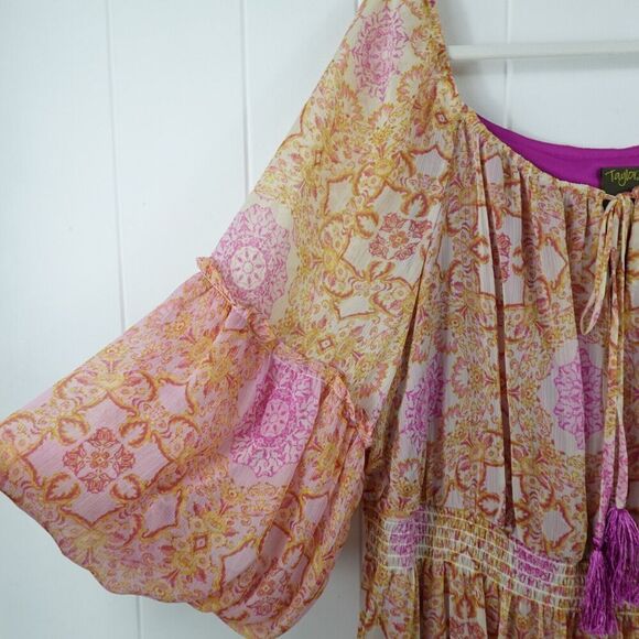 Taylor Womens Printed Ruffle Hem Peasant Dress Plus Size 20W - Picture 7 of 12